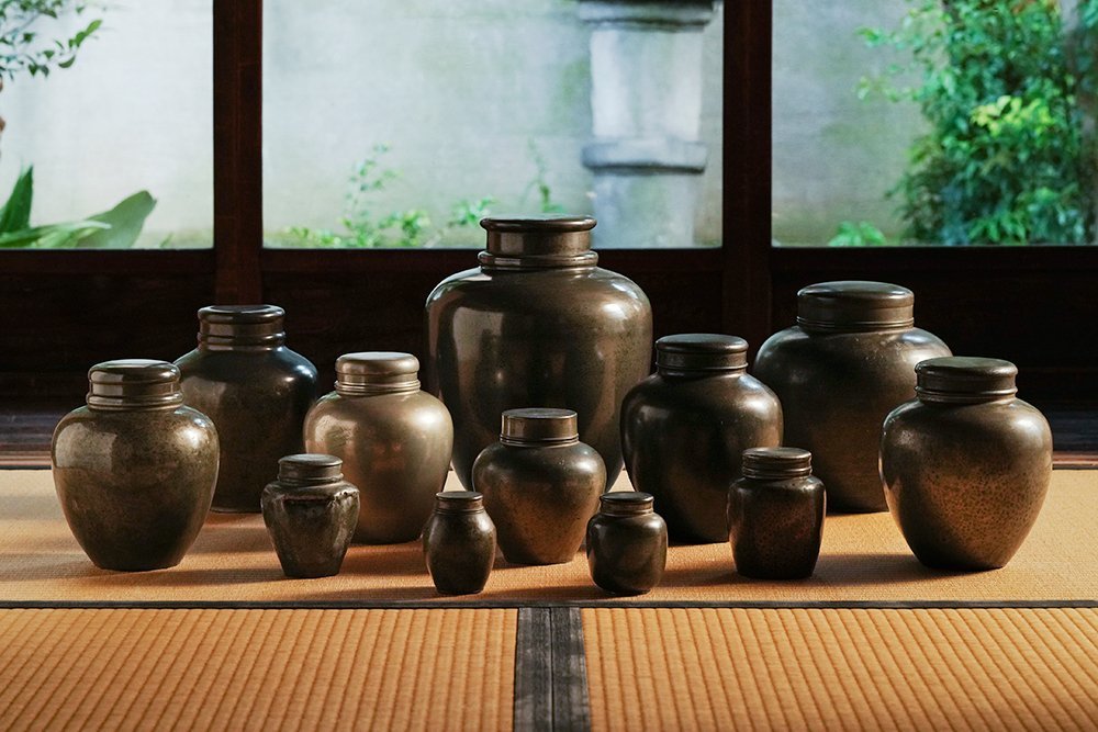 汲古 造 桐箱入 黒イブシ 高級茶壷千寿 本錫製 煎茶道具 天寿斎蘇生