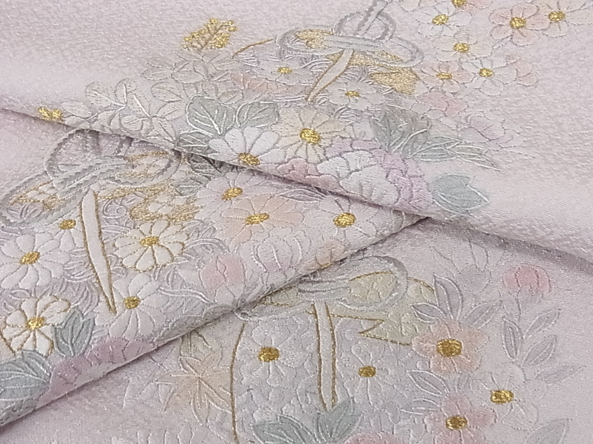 平和屋着物■訪問着　総刺繍　仕覆吉祥花文　金糸　逸品　rv2462