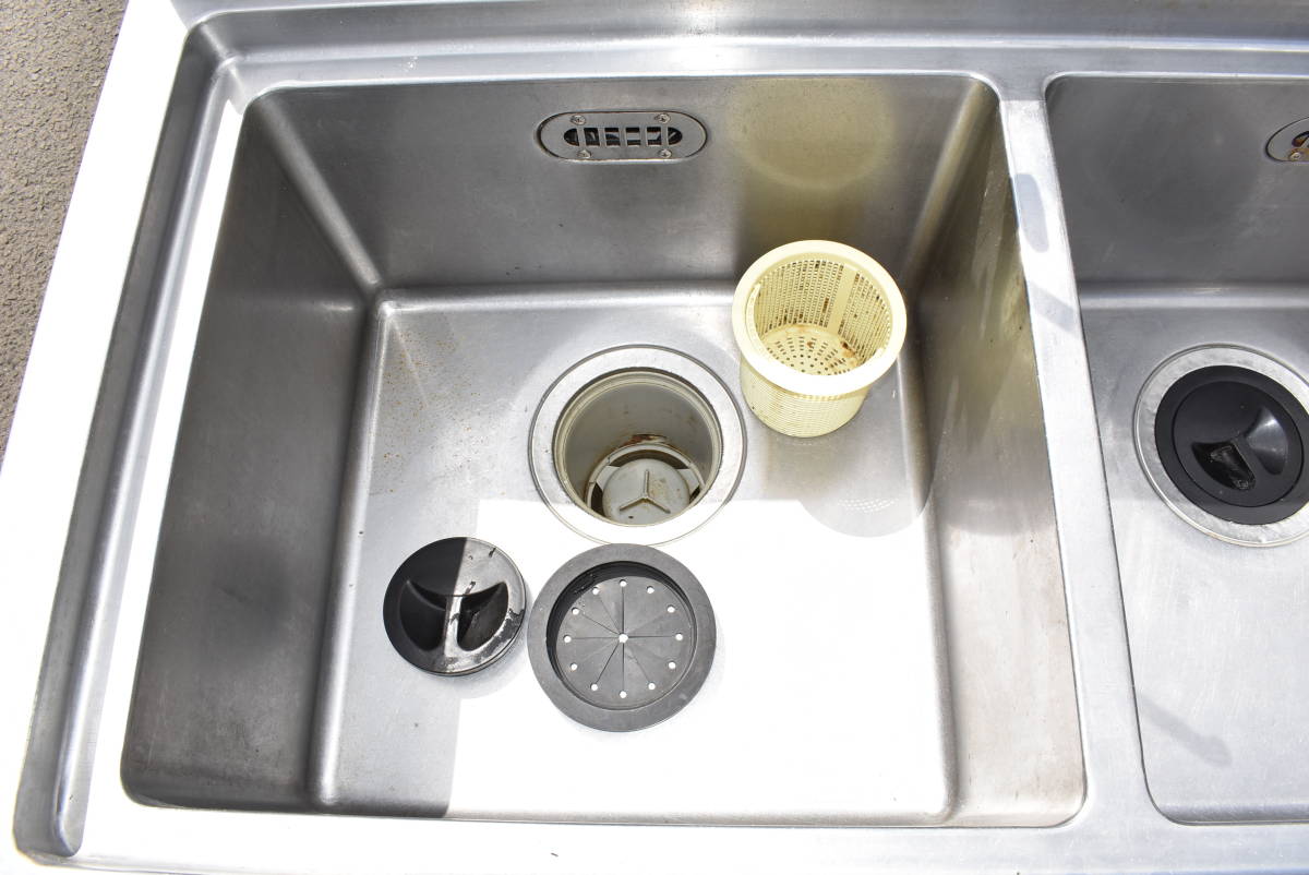 ヤ取終了1/27】≪y392≫美品 2槽 ソイルドシンク/流し台 作業蓋付き 3