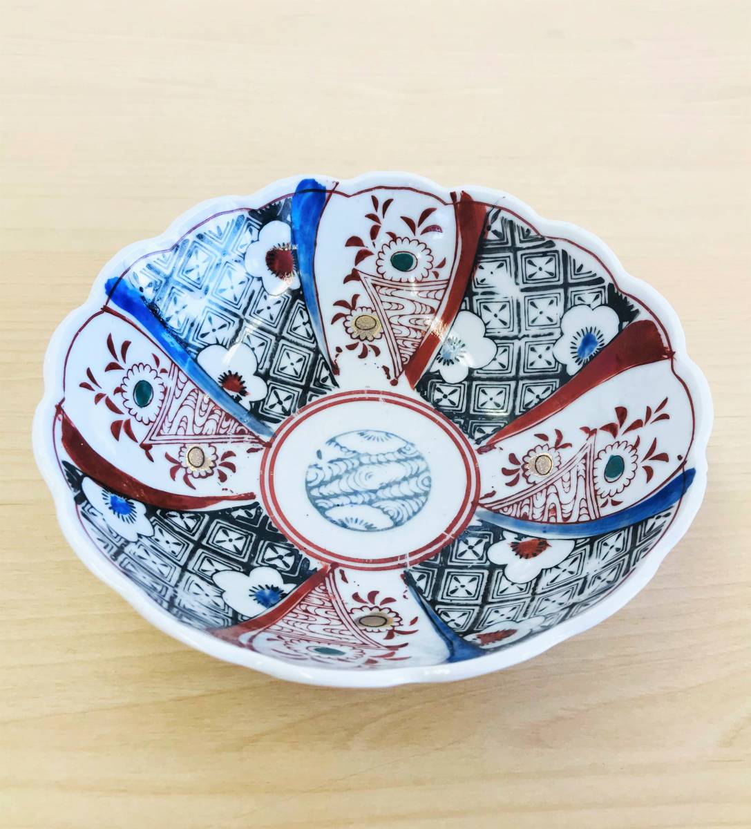 赤絵 九谷焼 伝統柄 O 花鳥紋 錦絵大鉢 径31.5cm 0 伊万里 飾