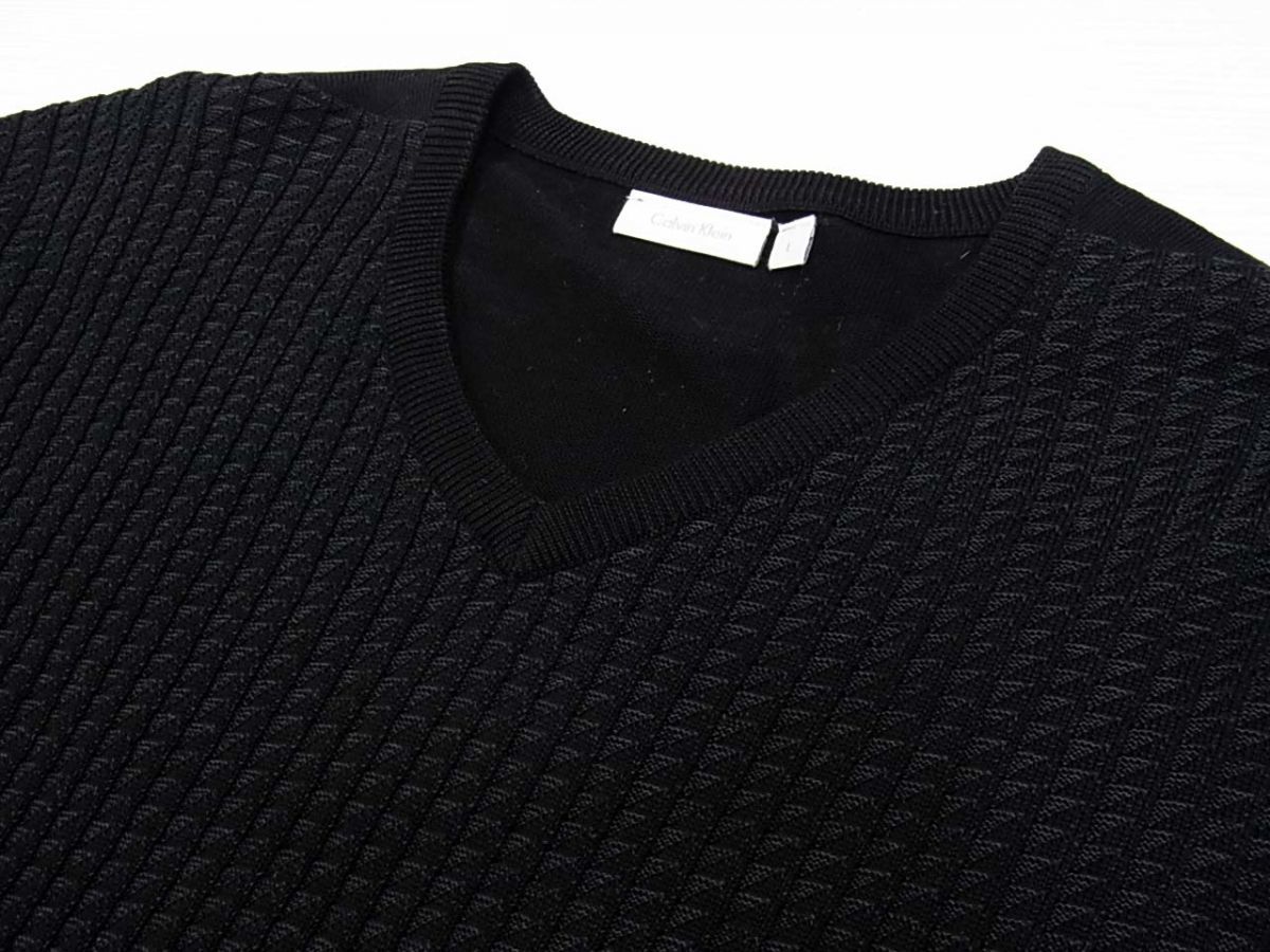 美品◇カルバンクライン ニット 切替 コットンニット 薄手ニット 秋物 