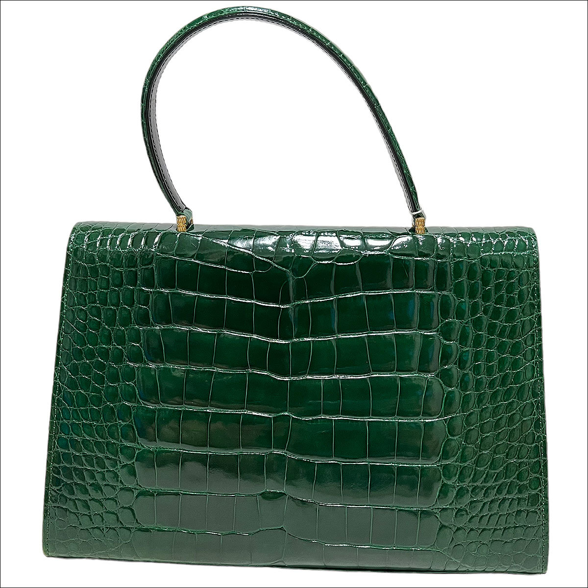 美品1スタ アリゲーター クロコダイル シャイニング センター取り ハンドバッグ ゴールド金具 グリーン genuine crocodile ワニ革 J6358 クロコダイル 1円スタート シャイニング クロコダイルレザー長財布 1スタ○1円スタート○クロコダイル 札束入れ