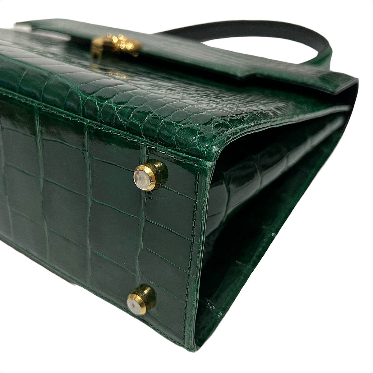 美品1スタ アリゲーター クロコダイル シャイニング センター取り ハンドバッグ ゴールド金具 グリーン genuine crocodile ワニ革 J6358 クロコダイル 1円スタート シャイニング クロコダイルレザー長財布 1スタ○1円スタート○クロコダイル 札束入れ