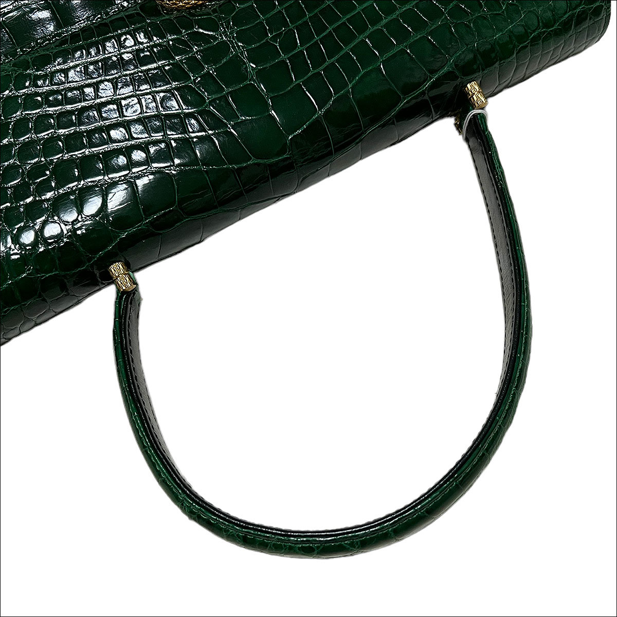美品1スタ アリゲーター クロコダイル シャイニング センター取り ハンドバッグ ゴールド金具 グリーン genuine crocodile ワニ革 J6358 クロコダイル 1円スタート シャイニング クロコダイルレザー長財布 1スタ○1円スタート○クロコダイル 札束入れ