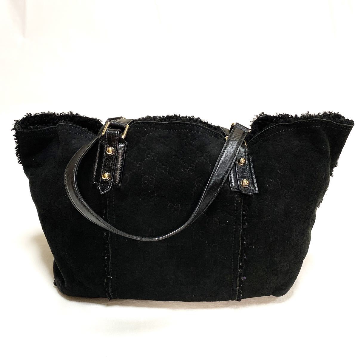 GUCCI グッチ GG ハンドバッグ ボア 小物入 ポーチ付 黒 ブラック alp 
