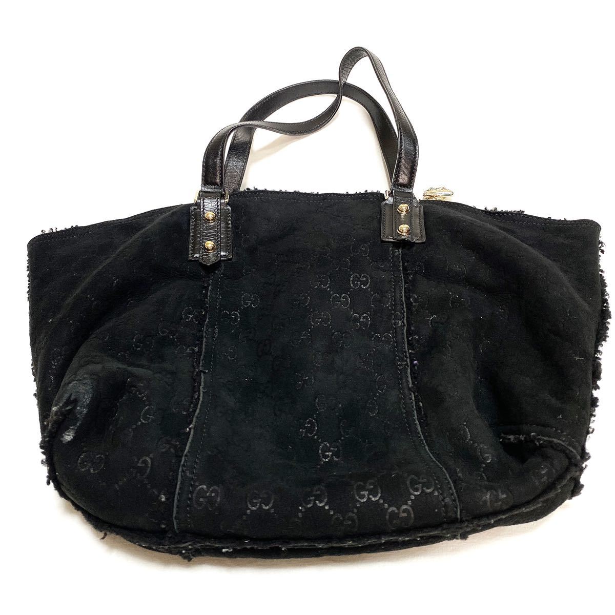 GUCCI グッチ GG ハンドバッグ ボア 小物入 ポーチ付 黒 ブラック alp 