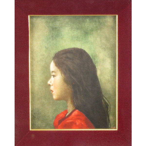 B-2660 真作 藤井勉 陶板画 緋 少女 額装 限定100作/洋画家 秋田 昭和