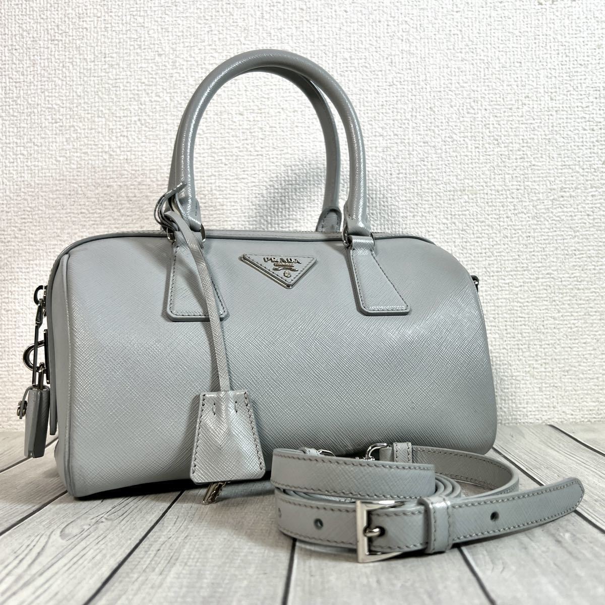 プラダ 1円 PRADA ハンドバッグ ミニボストン 定価8万 ブラック 黒