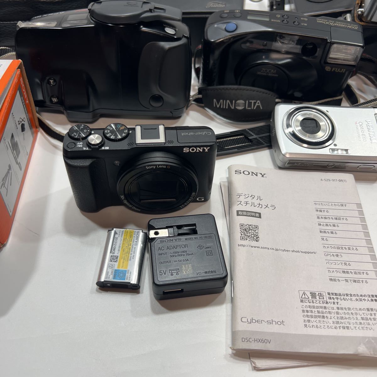 ジャンク　送料無料　ソニー　sony ミノルタ　フジ　DSC-HX60V OPTIO E60 HI-MATIC 7s zoomCARDIA900 APEX105 カメラ　デジカメ　まとめ SONY DSC-HX60V Cyber-shot #1348 専用革ケース付き 価格.com