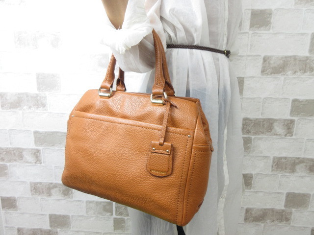 極美品■コールハーン COLEHAAN■ハンドバッグ トートバッグ バッグ レザー オレンジブラウン ch3364