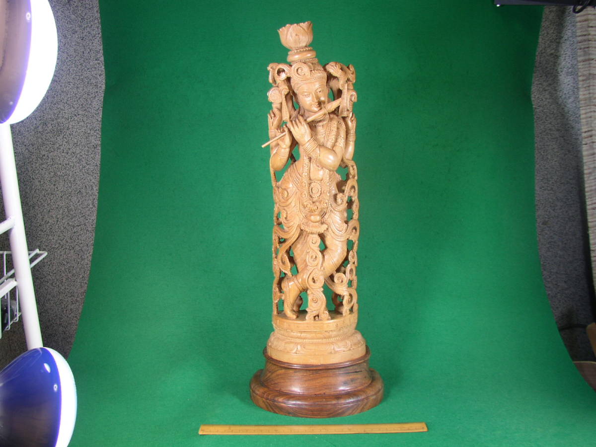 仏像・細密木彫.白檀製.高さ49cm.傷み無く最上々・インド