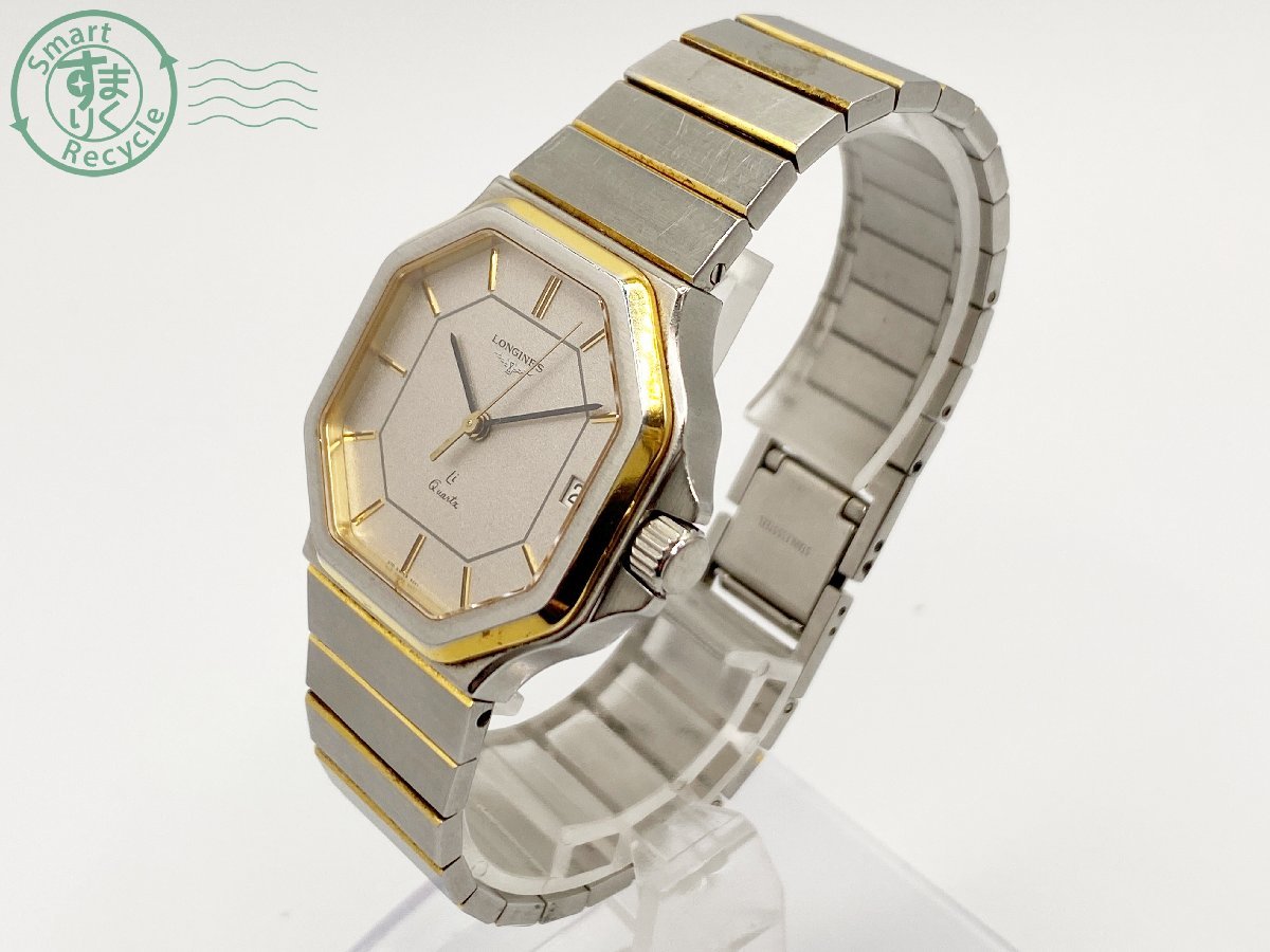 09232540 LONGINES ロンジン Li Quartz メンズ 腕時計 QZ クォーツ オクタゴン デイト ゴールド シルバー ...