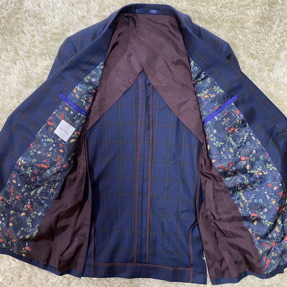 極美品✨ポールスミス スリーピース REDA SUPER 130'S 裏地 花柄 ポールスミス 【大人のお洒落】 Paul Smith テーラードジャケット S