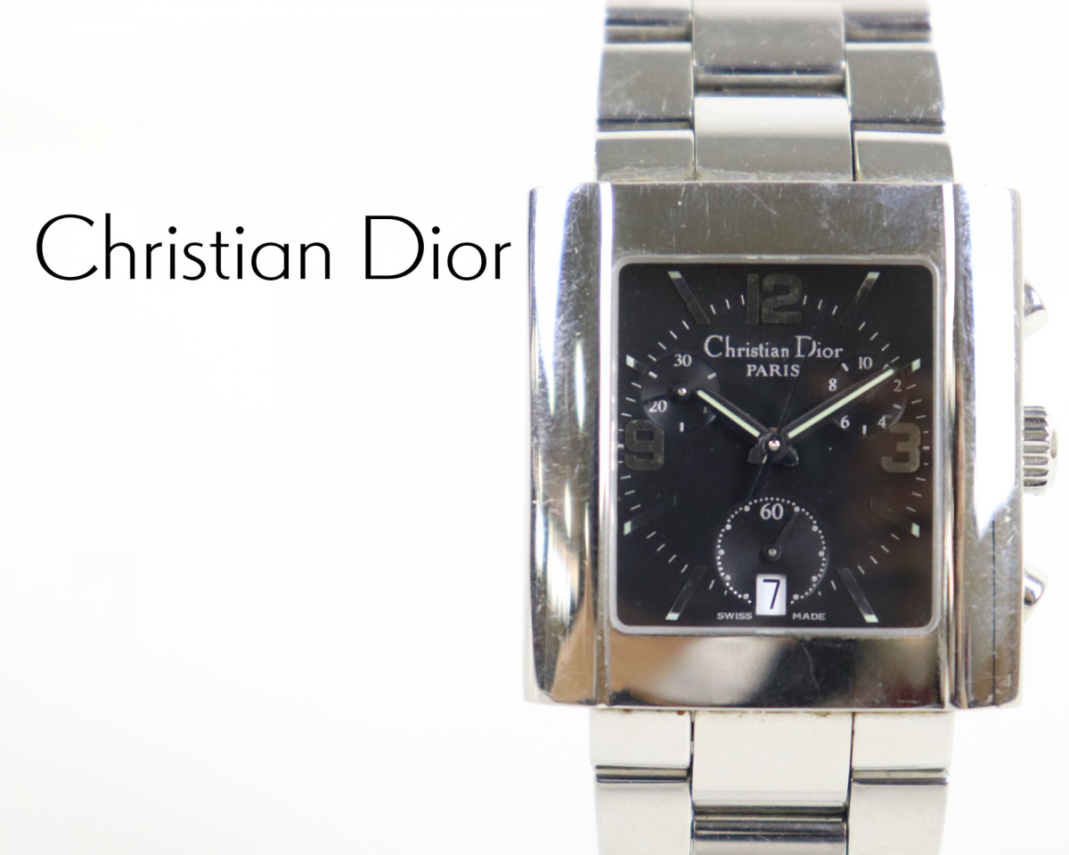 Christian Dior D 81-100 クリスチャン ディオール 腕時計 メンズ クロノグラフ クォーツ 黒文字盤 スクエア シルバーカラー 010JFHK83