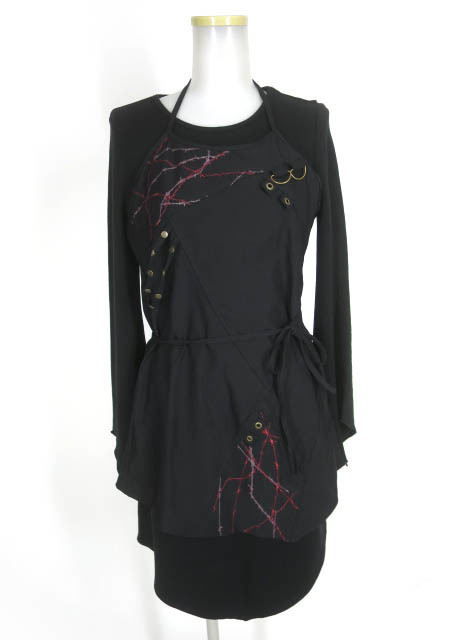 Ozz On hikozoh 有刺鉄線刺繍レイヤードニットワンピース / オッズオン [B49940]