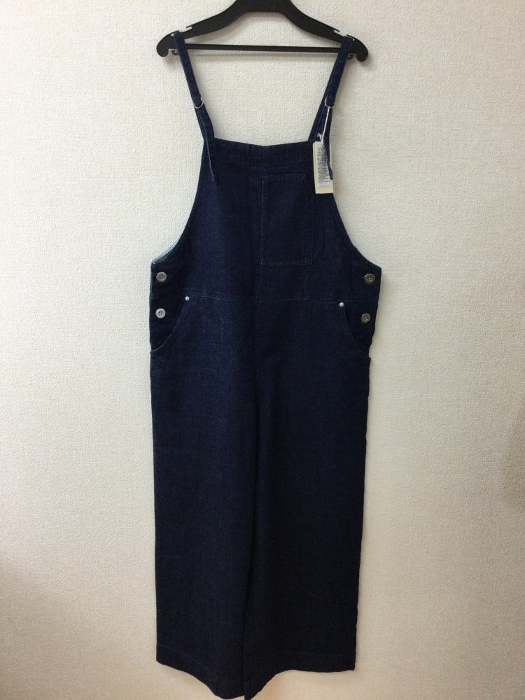 ONIGIRI タグ付き未使用 インディゴ色オーバーオール ソフトデニムとスエット生地コンビ サイズ9