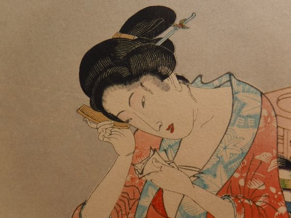 五渡亭国貞　美人画　浮世絵　木版画　髪かき　髪結　櫛　UKIYOE ⑥五渡亭国貞 美人画 手摺木版画 彩色木版画 浮世絵 髪かき 髪結 櫛