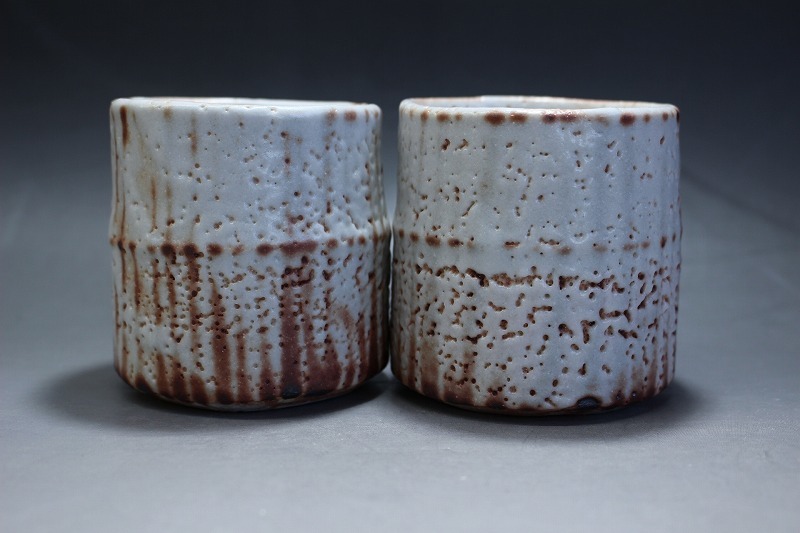 人間国宝 加藤孝造作 志野湯呑 （志野 湯呑夫婦茶碗（d475 技工名品 
