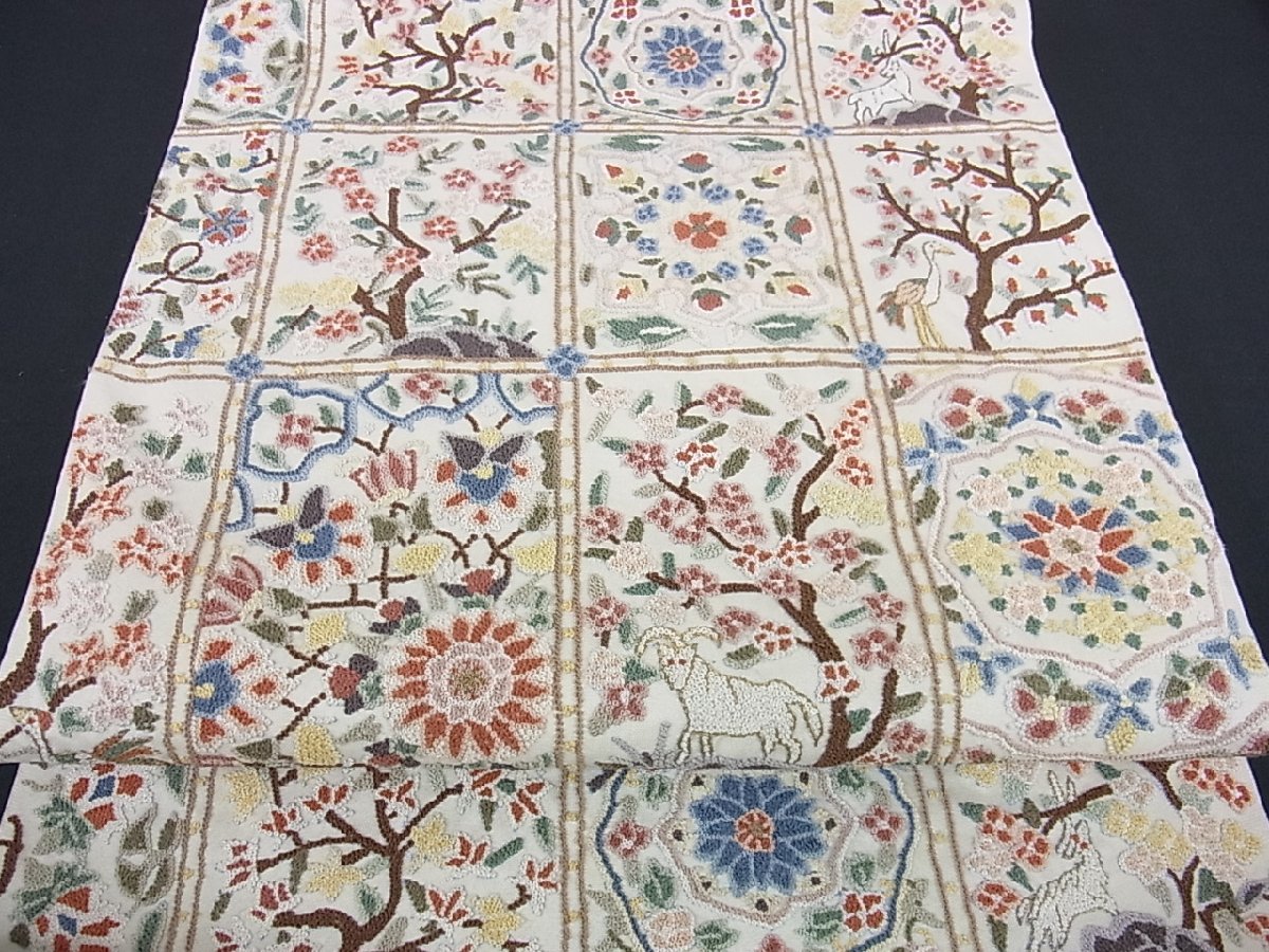 花美人着物□極上 中国三大刺繍 総相良刺繍 総刺繍 六通柄袋帯 帯反物 
