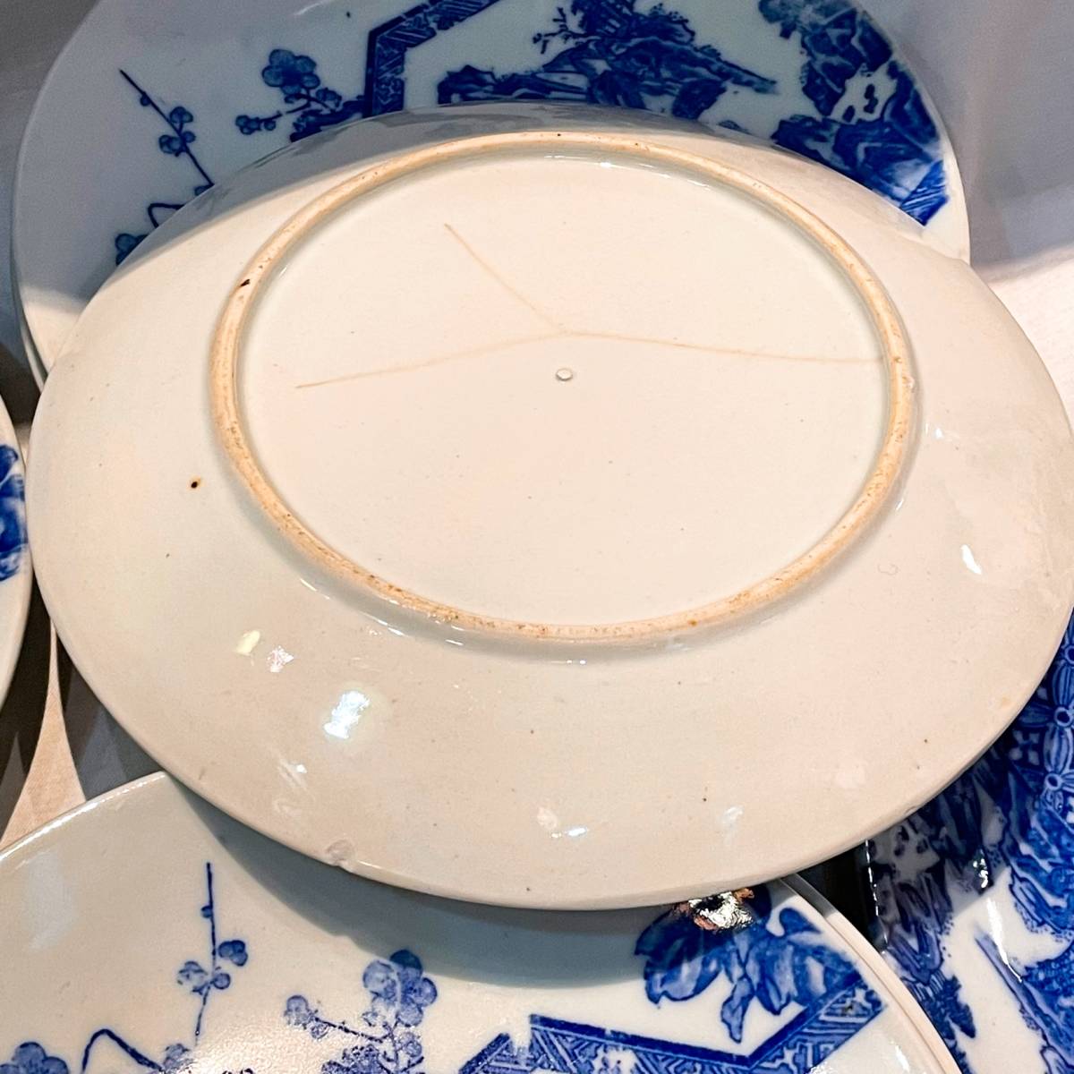 アンティーク 骨董 陶器 大皿10枚セット！ 蔵出し 白青 花柄 お皿 飾皿 