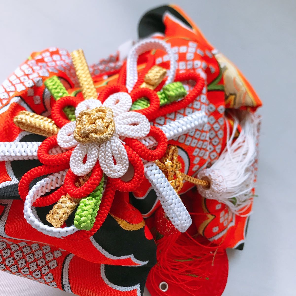 織姫R】七五三 作り帯結び帯 オレンジ 緑 帯揚げ 晴着 袴 和装小物 