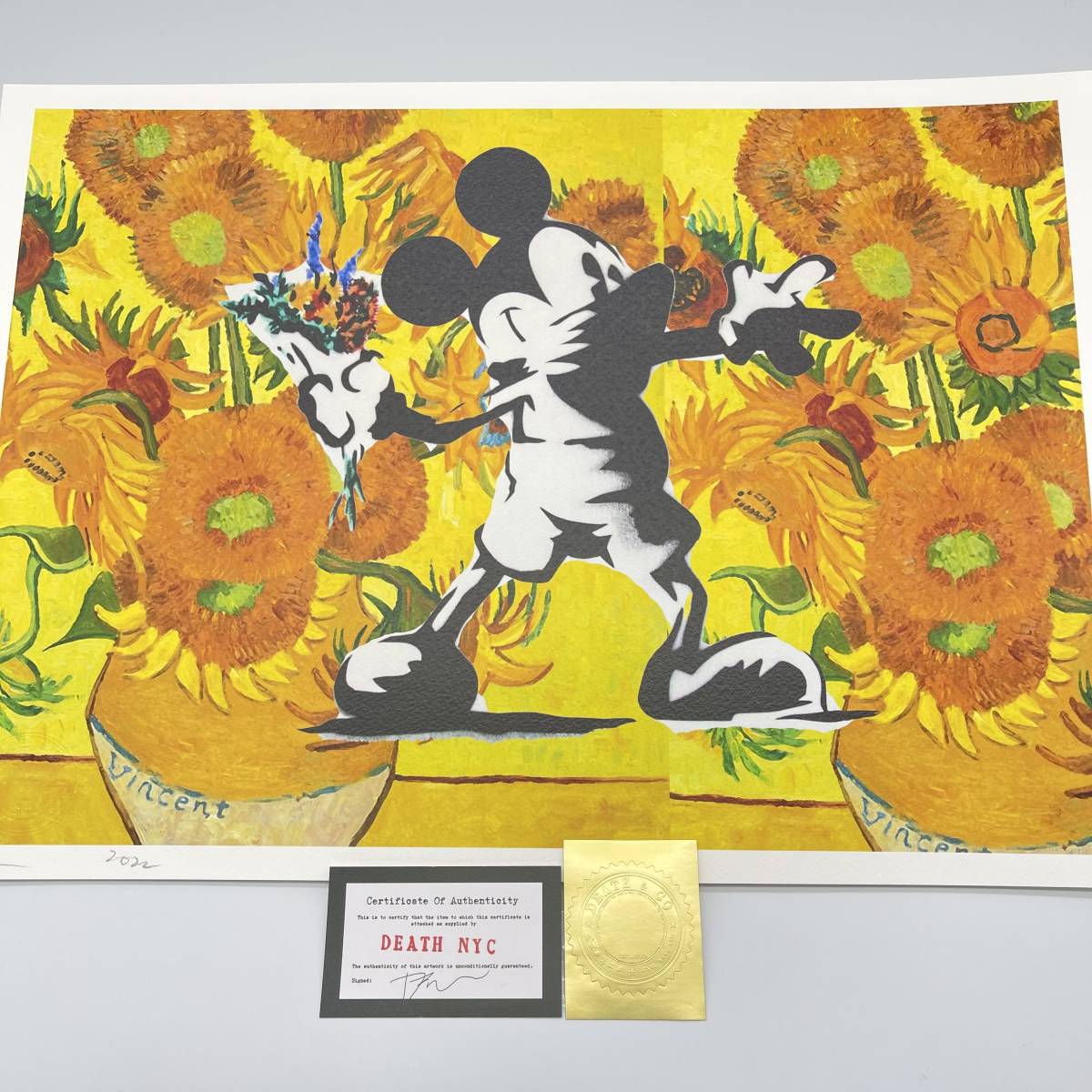 DEATH NYC 限定プリント ミッキーマウス×ゴッホ『ひまわり×バンクシー DEATH NYC 世界限定100枚 アートポスター Mickey Mouse ミッキーマウス