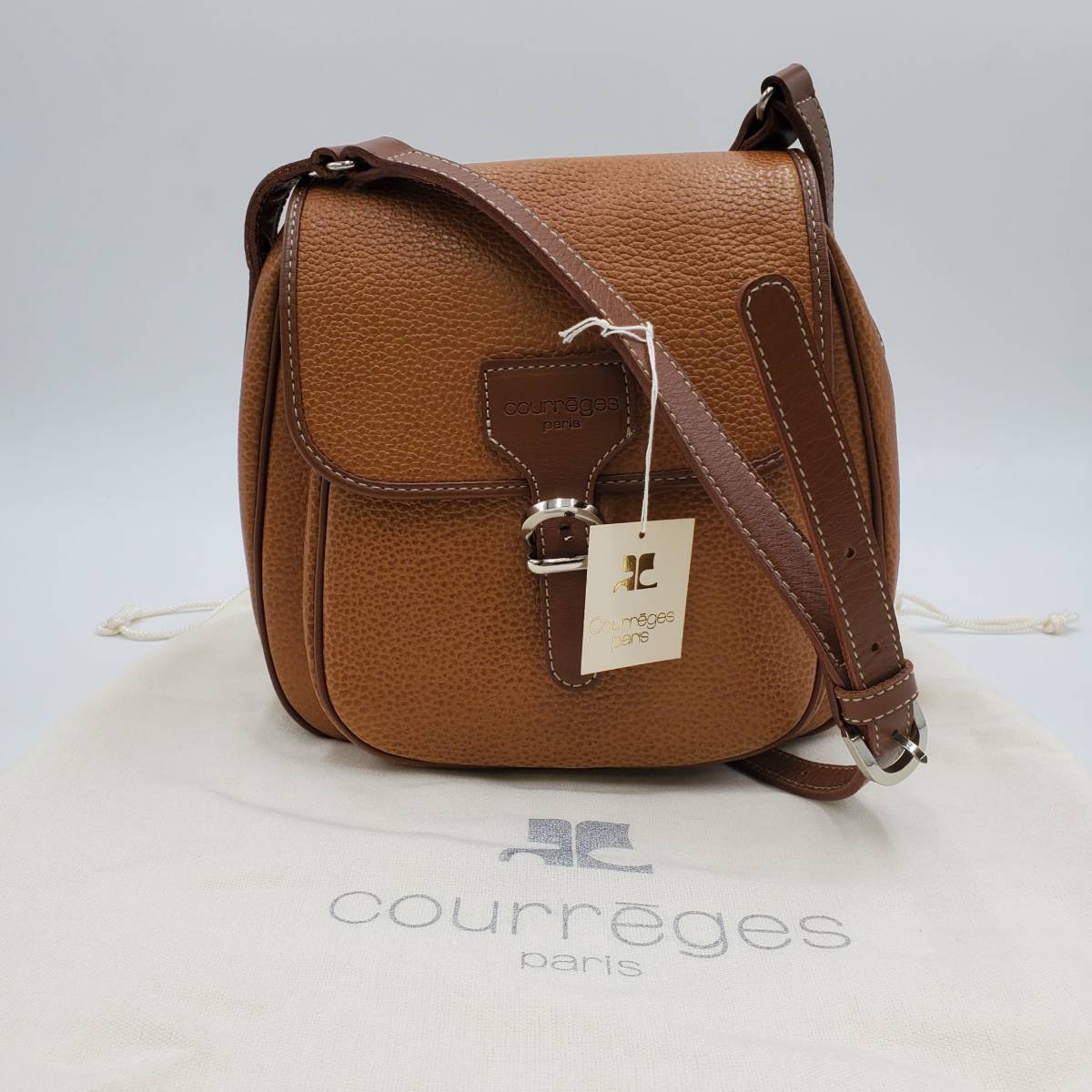 クレージュ COURREGES vintage 牛革 フラップ ショルダーバッグ 