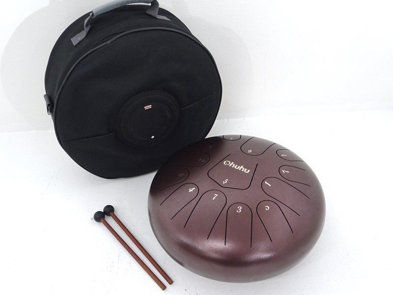 ★中古★Ohuhu 12インチ スリットドラム タングドラム ハンドドラム 13音 収納バッグ ラバーマレット付き(打楽器)★【MU478】
