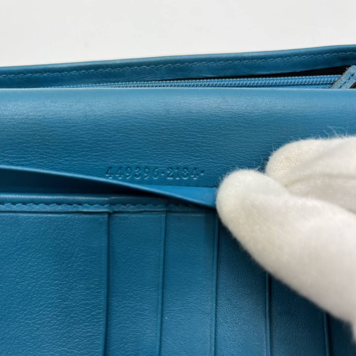 1円《箱付き・稀少カラー・美品》GUCCI グッチ 長財布 GG マイクロシマ 二つ折り財布 メンズ レディース レザー ターコイズブルー GUCCI グッチ 0 glamb [1]ほぼ新品 即決