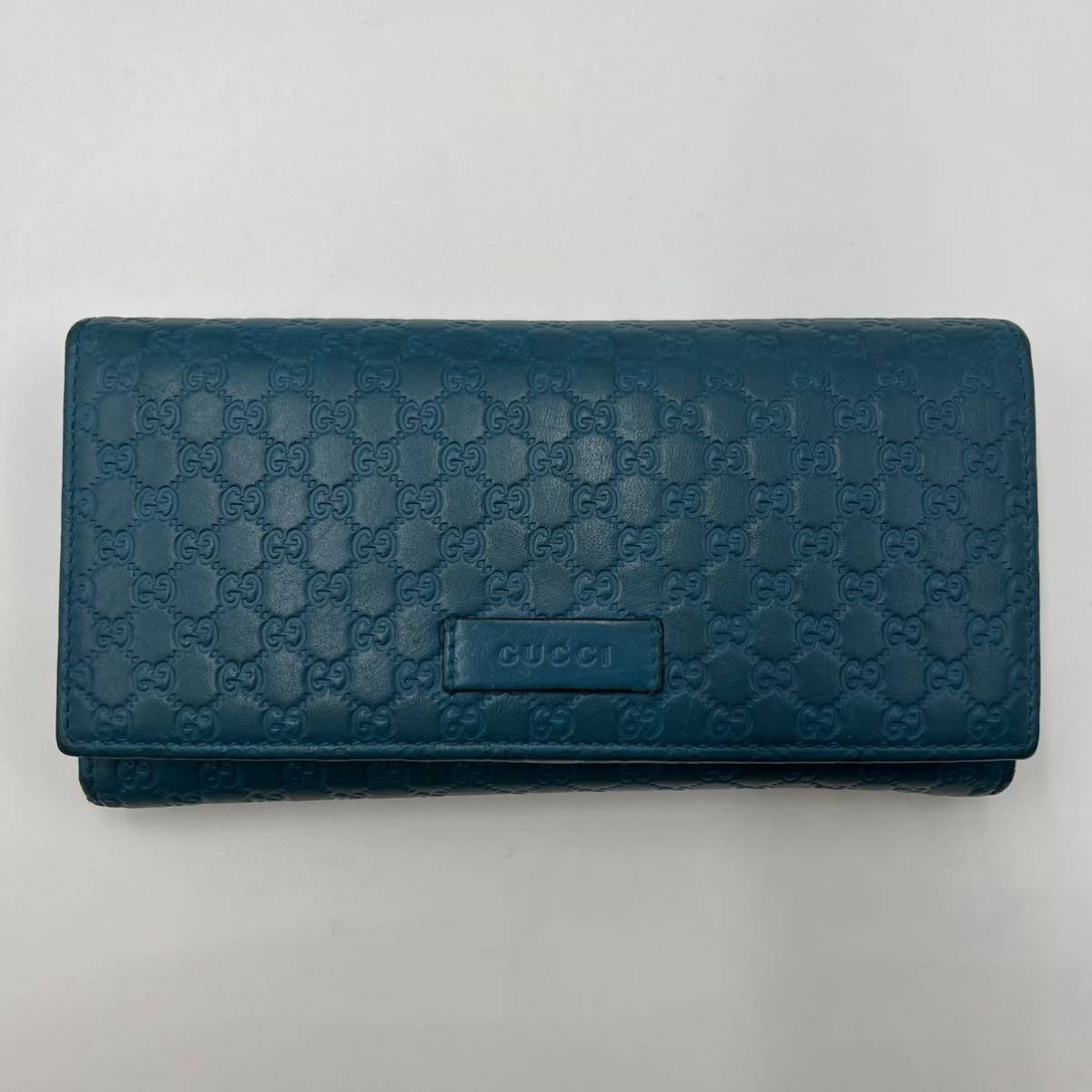 1円《箱付き・稀少カラー・美品》GUCCI グッチ 長財布 GG マイクロシマ 二つ折り財布 メンズ レディース レザー ターコイズブルー GUCCI グッチ 0 glamb [1]ほぼ新品 即決