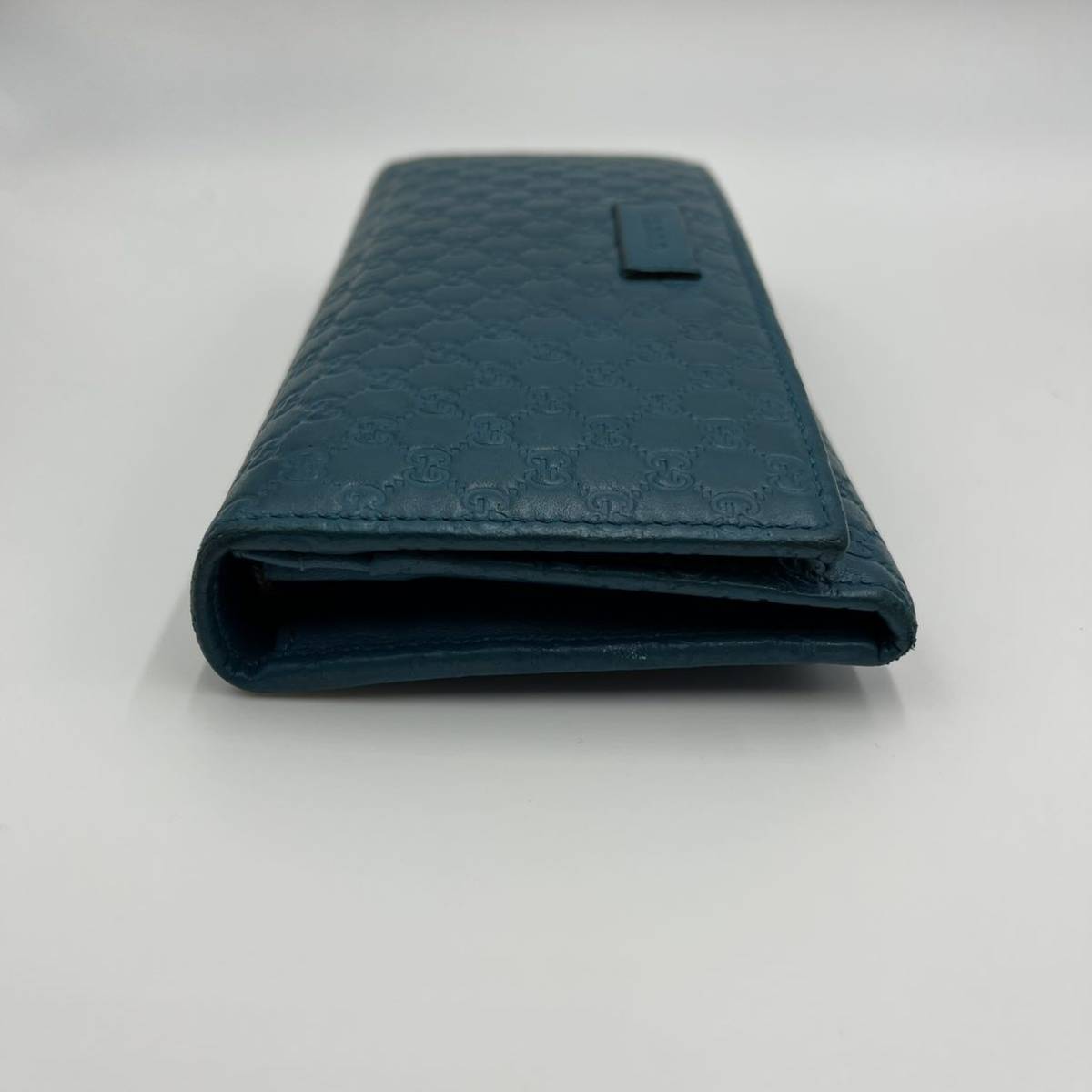 1円《箱付き・稀少カラー・美品》GUCCI グッチ 長財布 GG マイクロシマ 二つ折り財布 メンズ レディース レザー ターコイズブルー GUCCI グッチ 0 glamb [1]ほぼ新品 即決