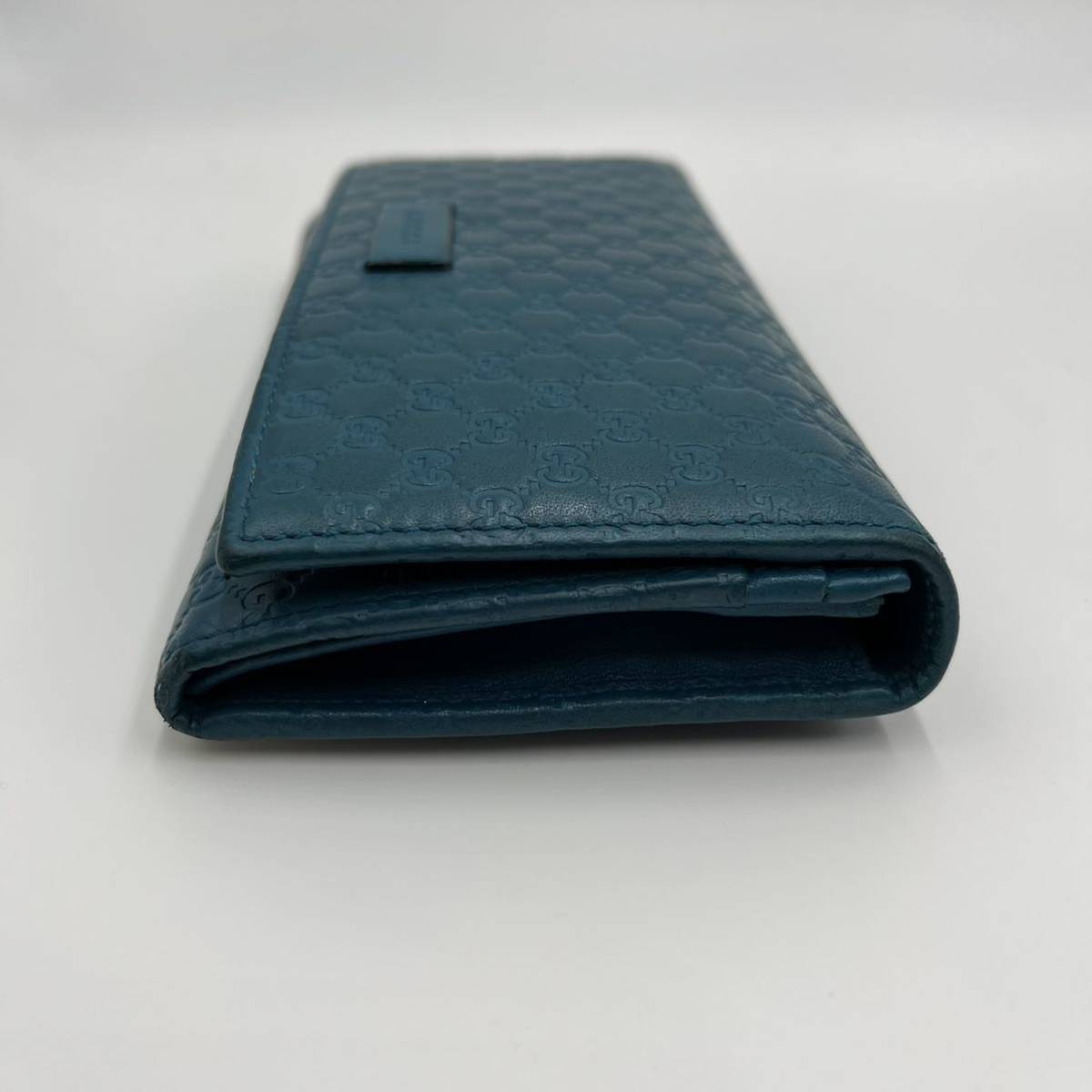 1円《箱付き・稀少カラー・美品》GUCCI グッチ 長財布 GG マイクロシマ 二つ折り財布 メンズ レディース レザー ターコイズブルー GUCCI グッチ 0 glamb [1]ほぼ新品 即決