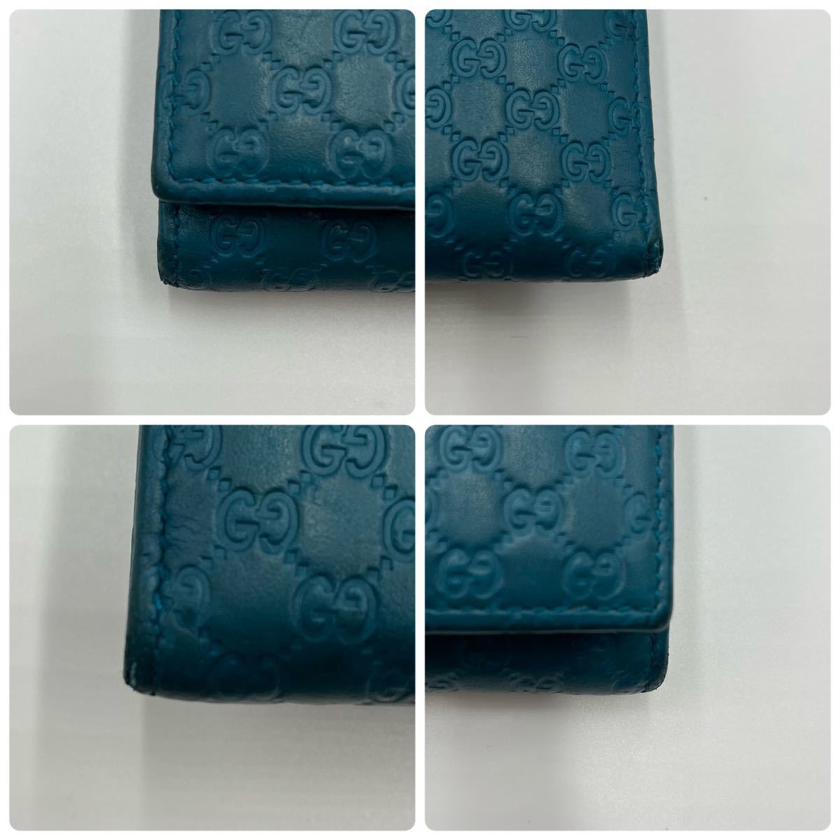 1円《箱付き・稀少カラー・美品》GUCCI グッチ 長財布 GG マイクロシマ 二つ折り財布 メンズ レディース レザー ターコイズブルー GUCCI グッチ 0 glamb [1]ほぼ新品 即決