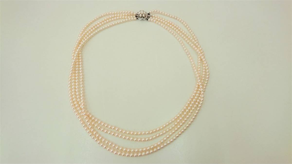 MIKIMOTO ミキモト 真珠 ネックレス WG K14刻印 4連 パールネックレス 