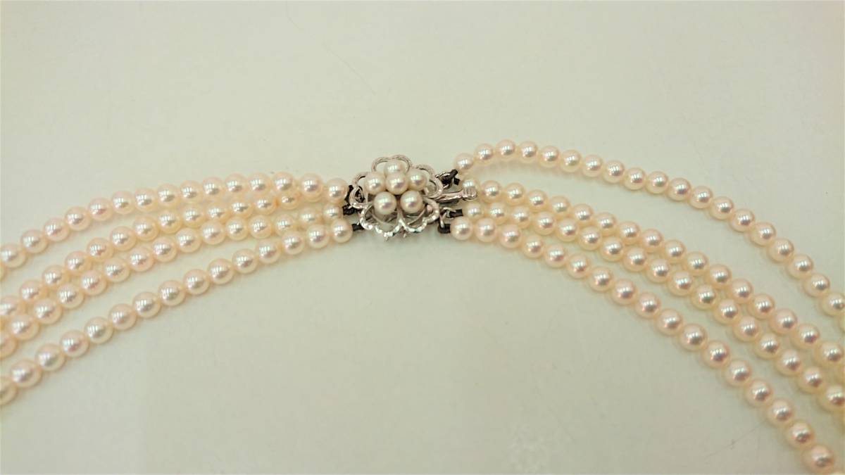 MIKIMOTO ミキモト 真珠 ネックレス WG K14刻印 4連 パールネックレス 
