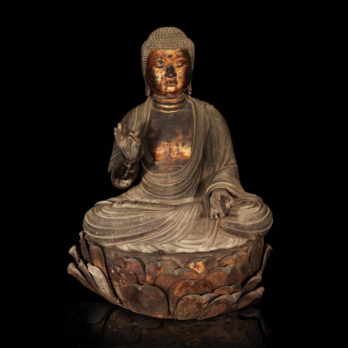 古美術特集】阿弥陀如来坐像 寄木造 鎌倉時代 総高約80cm 非常に荘厳な 