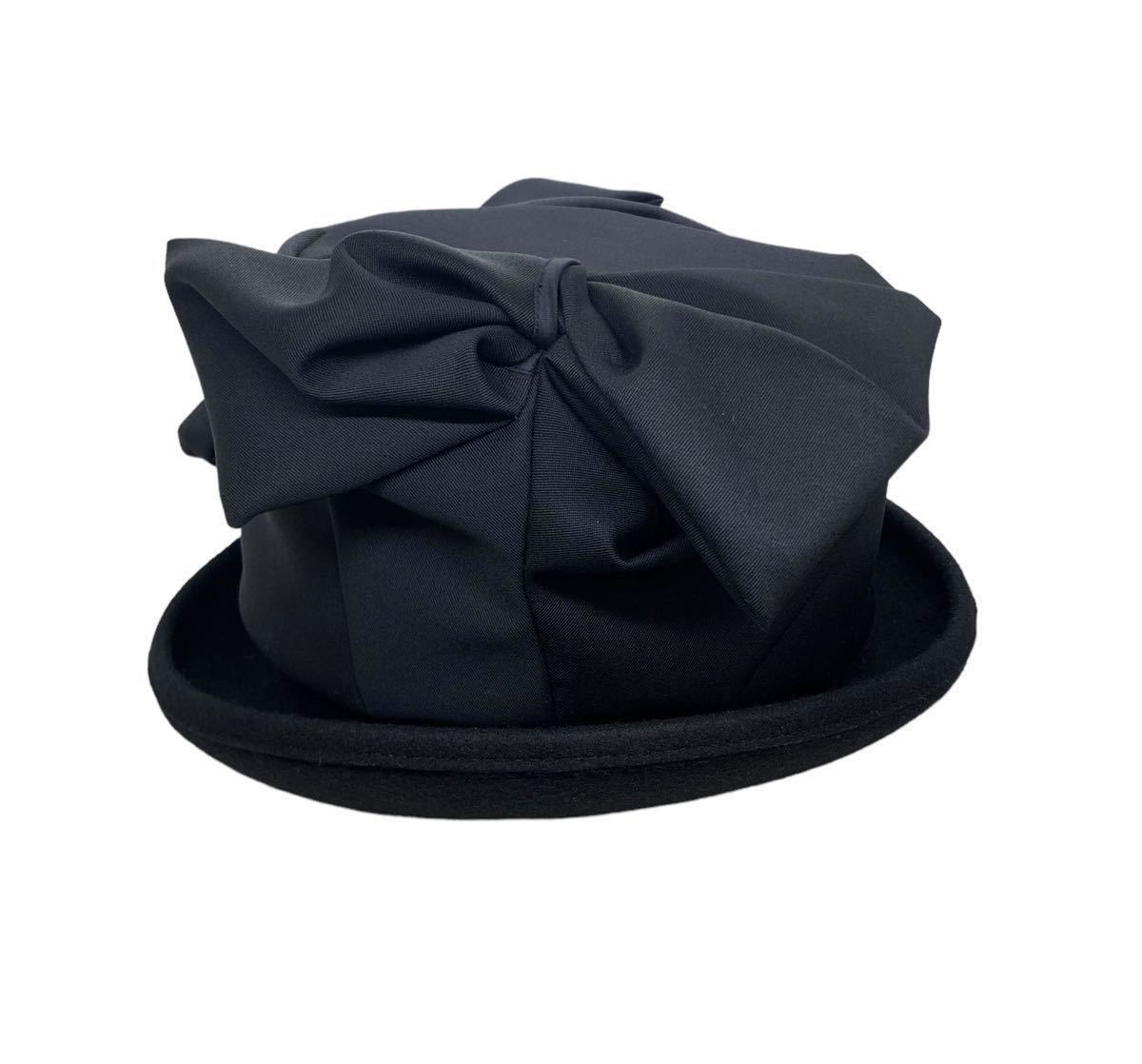 ◆200/ 美品 tricot COMME des GARCONS トリコ コムデギャルソン TI-K602 リボン装飾 デザインハット 黒 ◆