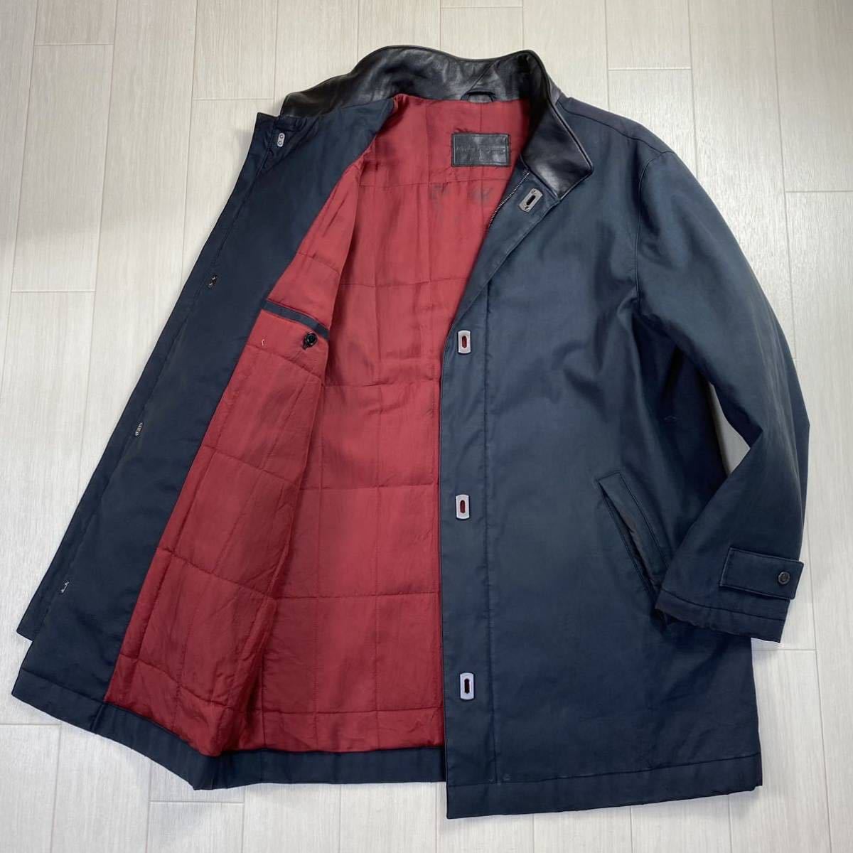 フェラガモ/Salvatore Ferragamo】伊製 襟レザー スタンドカラーコート 
