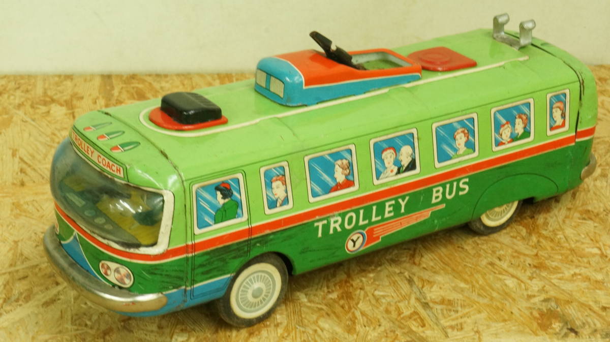 ヨネザワ TROLLEY BUS ブリキ バス レトロ 当時物 上部パーツ欠品 