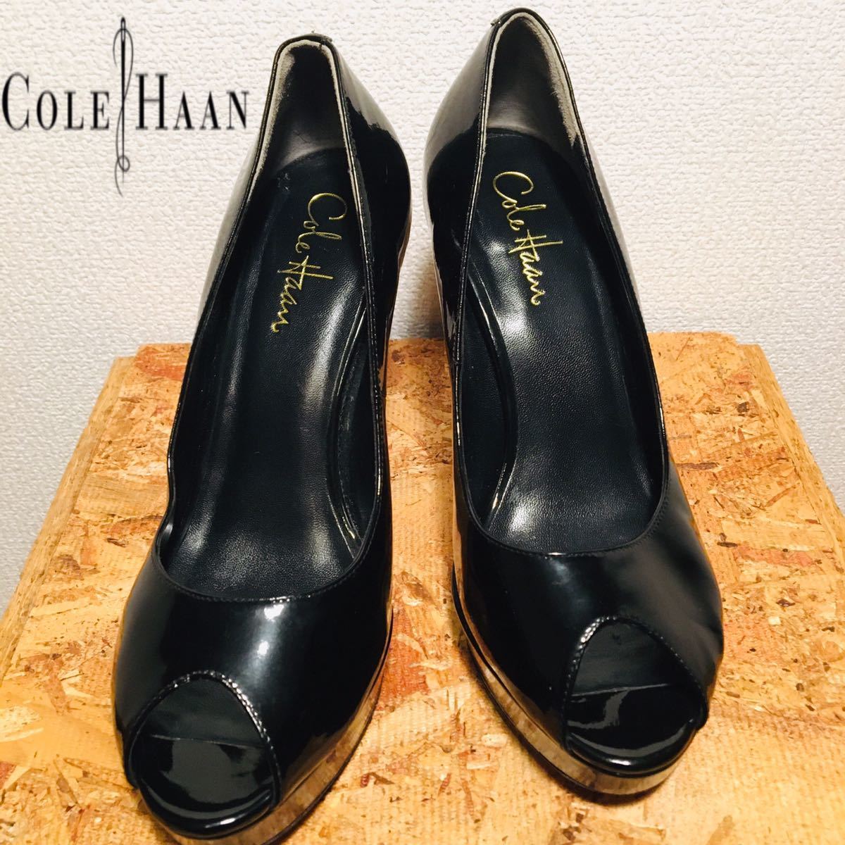 （141）コールハーン　COLEHAAN パンプス　エナメル　黒　8B 24.5-25cm