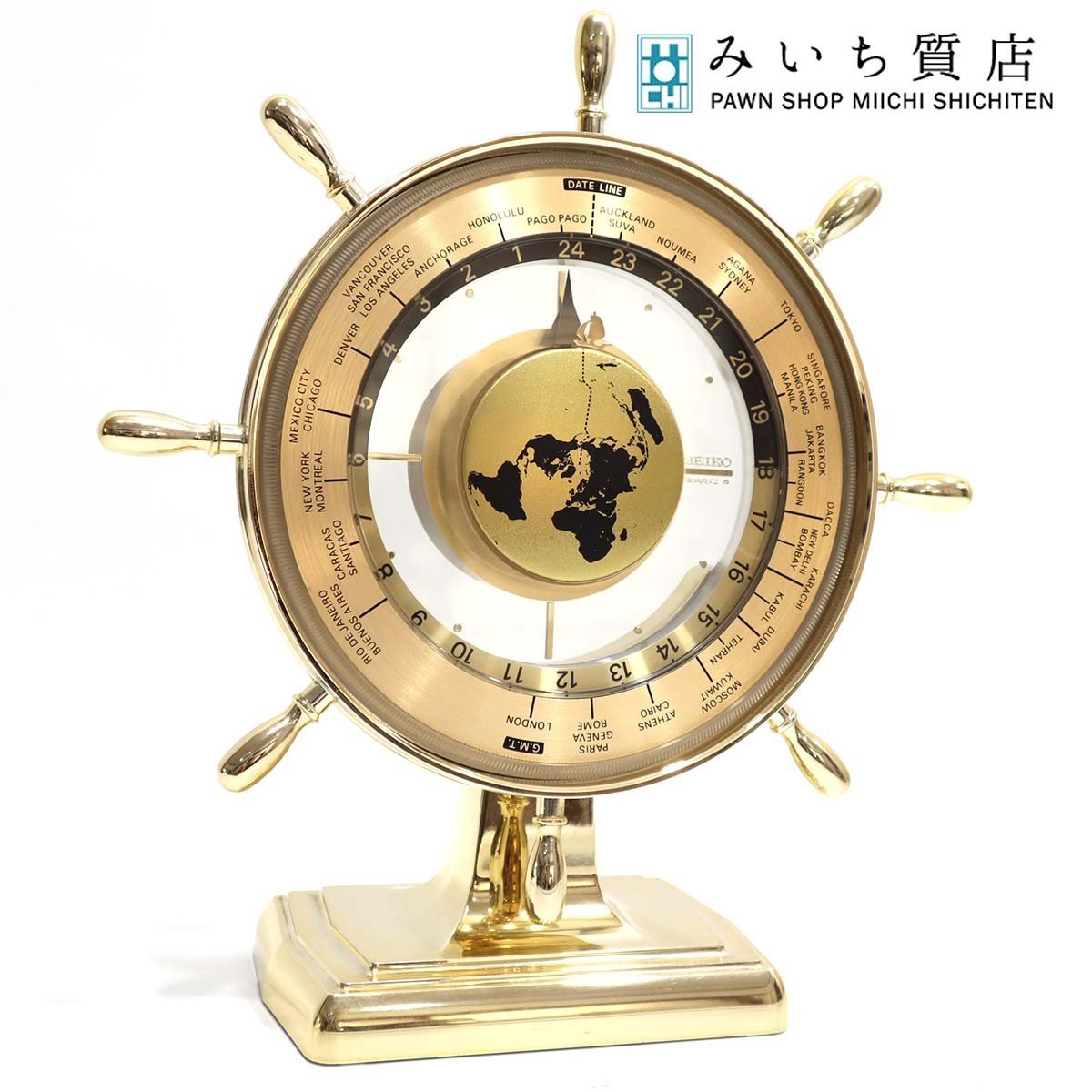 SEIKO クオーツ 世界時計 ゴールド 置時計 動作品 セイコー QZ394G SEIKO クオーツ 世界時計 ゴールド 置時計 動作品 セイコー QZ394G