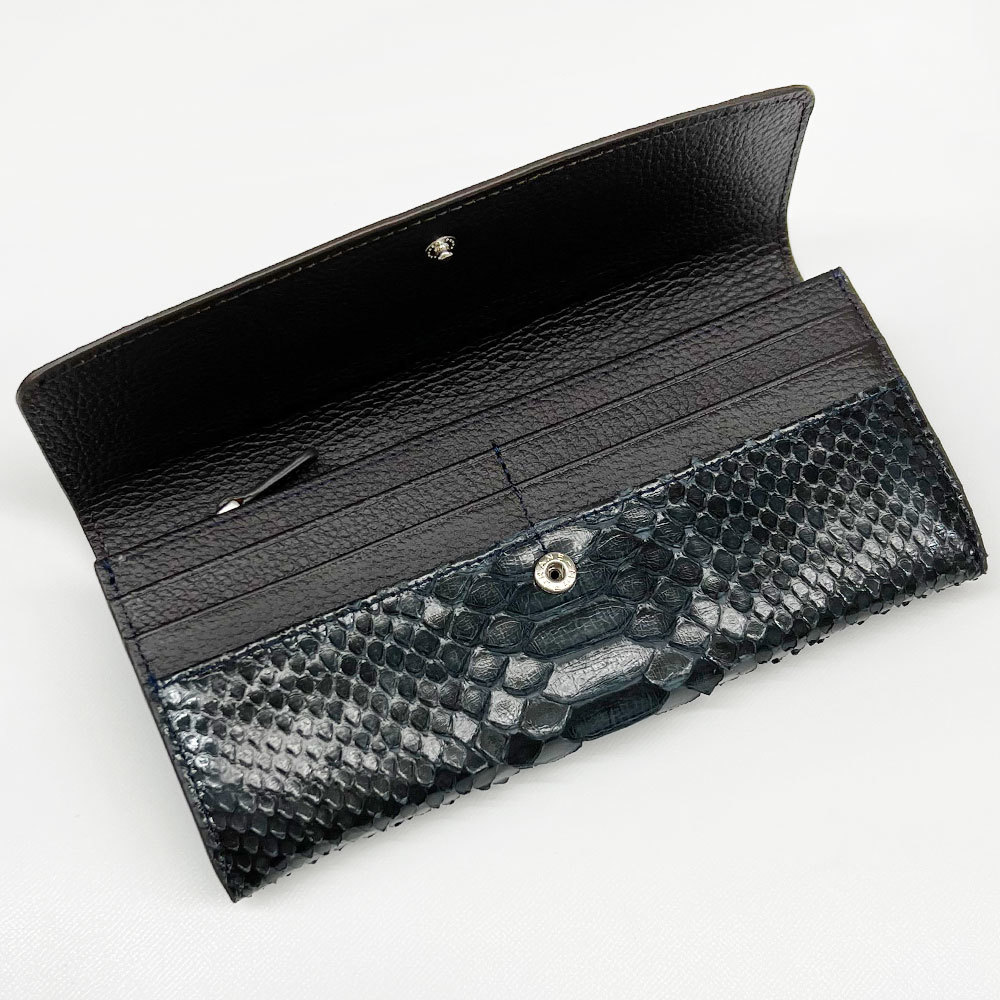 7NV-S 処分品 天然パイソン パイソンスキン/蛇革 二つ折り長財布/ロングウォレット ネイビー(長財布（小銭入れあり）)｜売買された ...