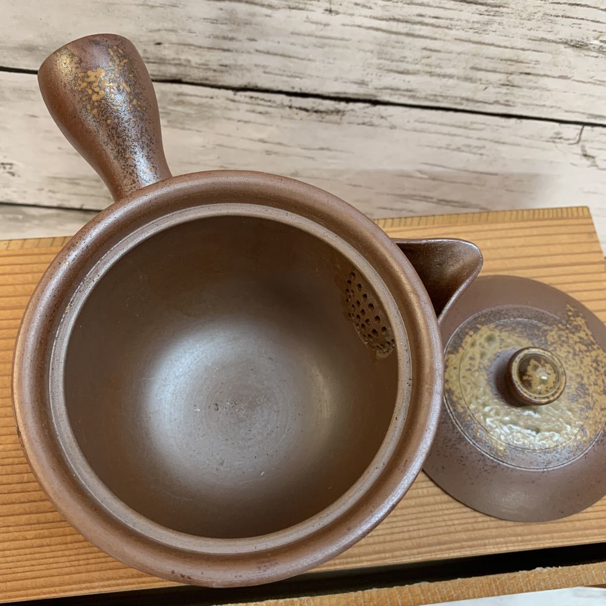 長期保管品】備前焼 陶峰 木村陶峰 番茶器揃 横手急須 煎茶碗 共箱 