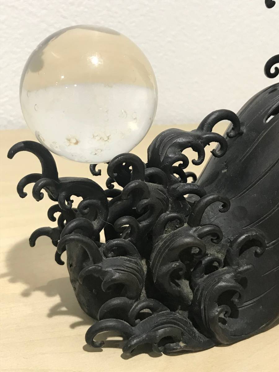 時代物 銅 水晶 波 置物 縁起物 水晶玉 3個 総重量約2.5kg 高さ約 