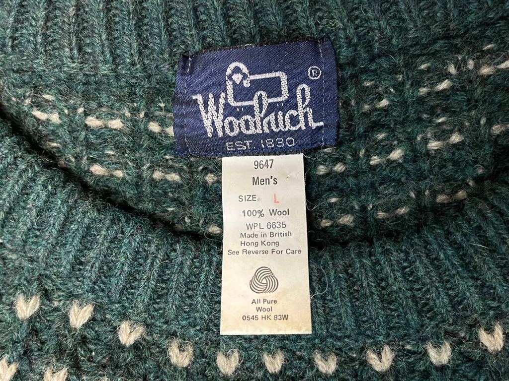 80s Woolrich ウールリッチ 紺タグ バーズアイ ニット 人気グリーン 80s 80年代 WOOLRICH ウールリッチ バーズアイ柄 ウール
