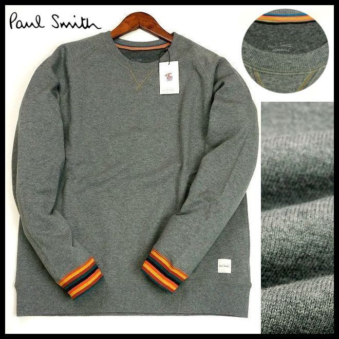 B1705 正規品 ポールスミス Paul Smith M グレー マルチカラーリブ トレーナー クルーネック スウェット マルチステッチ ...