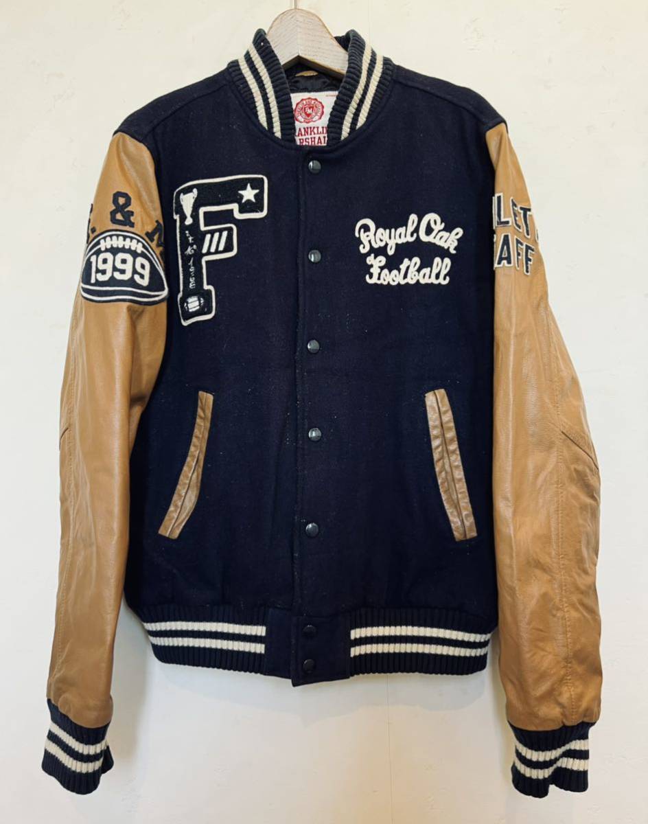 FRANKLIN MARSHALL フランクリンマーシャル　袖ラムレザーウールスタジャンXL 紺×茶☆袖羊革 チェーンステッチ　ワッペン　カレッジ FRANKLIN フランクリンマーシャル MARSHALL franklin&amp;marshall [240001737425] ラッピング