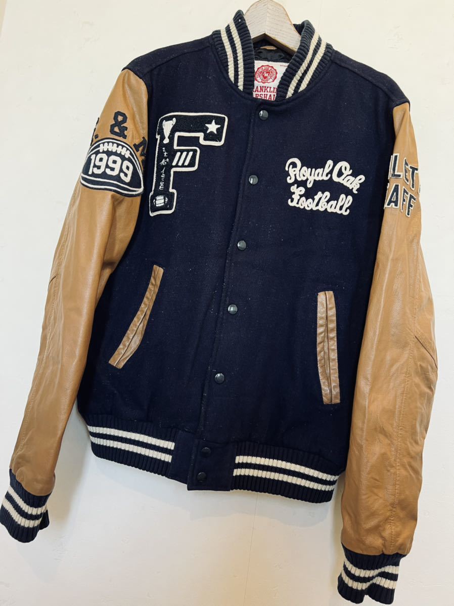 FRANKLIN MARSHALL フランクリンマーシャル　袖ラムレザーウールスタジャンXL 紺×茶☆袖羊革 チェーンステッチ　ワッペン　カレッジ FRANKLIN フランクリンマーシャル MARSHALL franklin&amp;marshall [240001737425] ラッピング