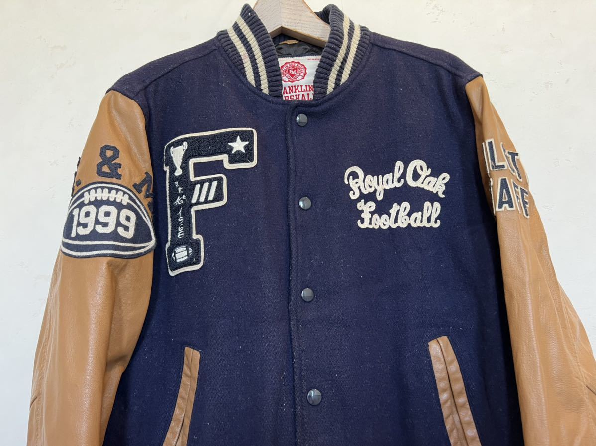 FRANKLIN MARSHALL フランクリンマーシャル　袖ラムレザーウールスタジャンXL 紺×茶☆袖羊革 チェーンステッチ　ワッペン　カレッジ FRANKLIN フランクリンマーシャル MARSHALL franklin&amp;marshall [240001737425] ラッピング