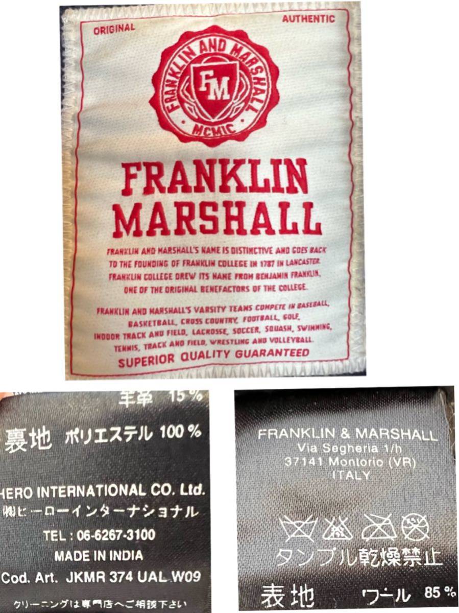 FRANKLIN MARSHALL フランクリンマーシャル　袖ラムレザーウールスタジャンXL 紺×茶☆袖羊革 チェーンステッチ　ワッペン　カレッジ FRANKLIN フランクリンマーシャル MARSHALL franklin&amp;marshall [240001737425] ラッピング